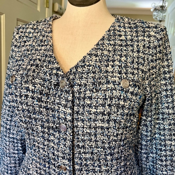 NWT Talbots Smile Blue White Stretch Tweed Shift Dress Size 14 - Picture 3 of 4